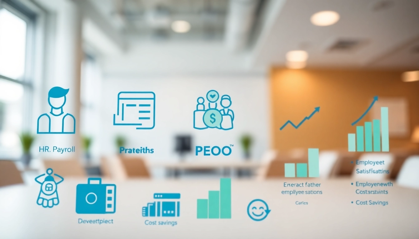 Illustrative infographic showcasing professional employer organization (PEO) benefits and services.