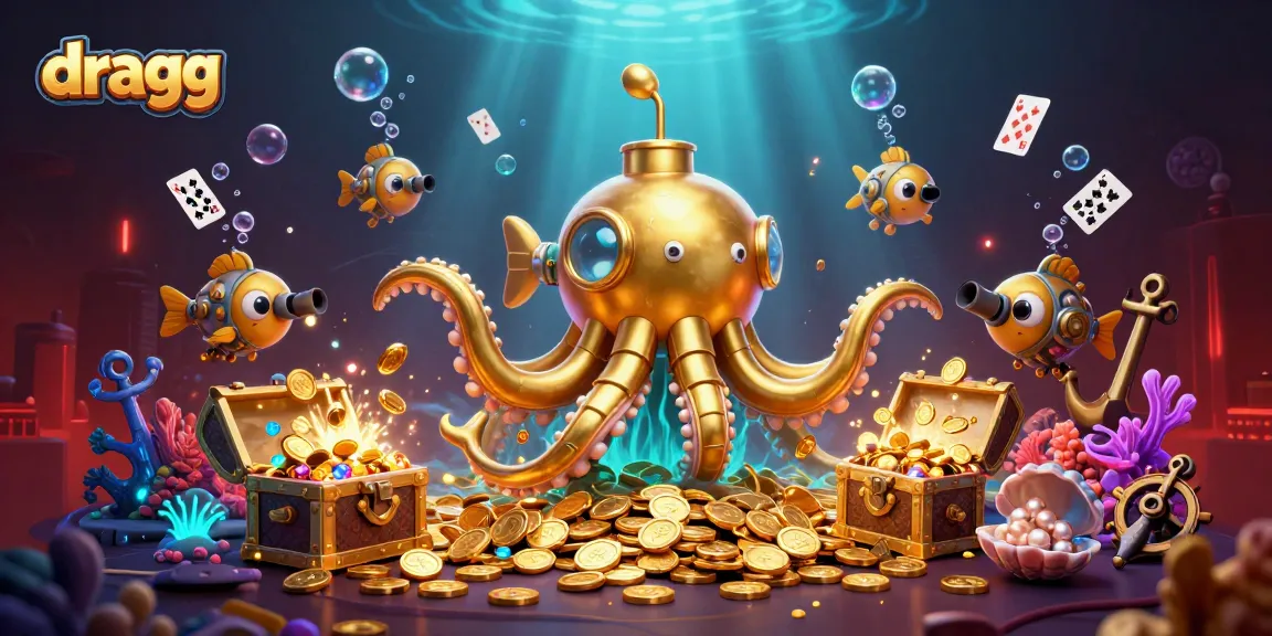 Engage with dragg's thrilling underwater treasure hunt alongside a golden kraken and mechanical fish.