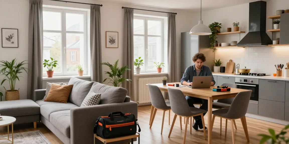 Monteurwohnung Hannover mit gemütlichem Wohnbereich, moderner Ausstattung und inspirierender Arbeitsatmosphäre.