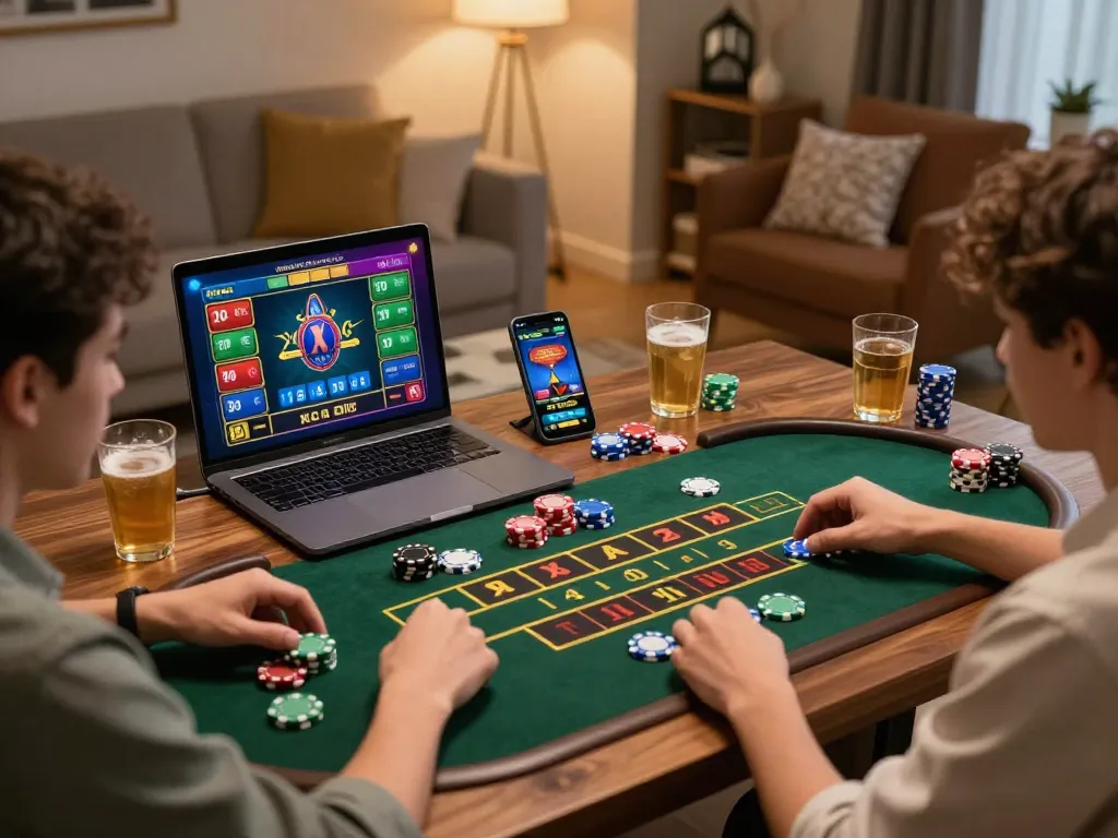 xóc đĩa online gameplay scene with players engaged in thrilling action at home, exhibiting virtual betting excitement