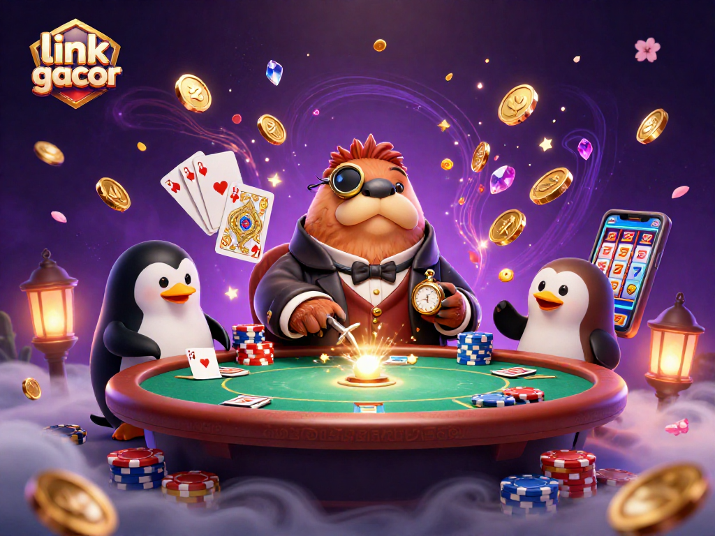 Experience the thrill at link slot gacor with cartoon characters in an underwater casino scene.