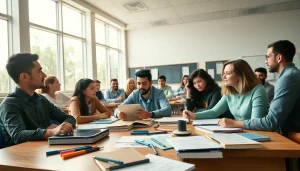Students actively collaborating on educational projects in a dynamic learning environment focused on Education.
