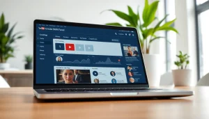 Enhance your reach with a professional YouTube SMM panel interface on a laptop.