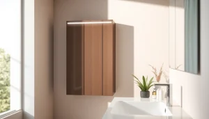 Efficient sonni Spiegelschrank in modern Badumgebung mit integrierter Beleuchtung.