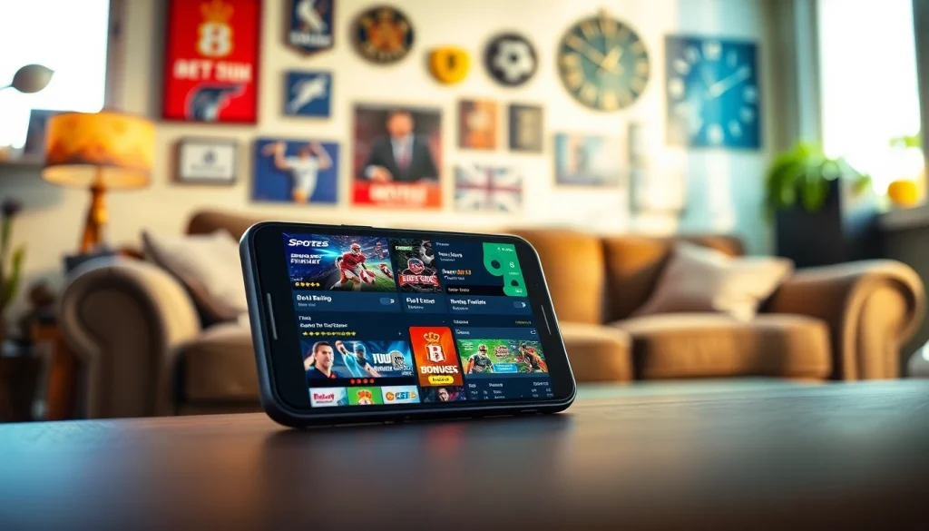 Engaging view of best sports betting apps India on a smartphone in a lively setting.