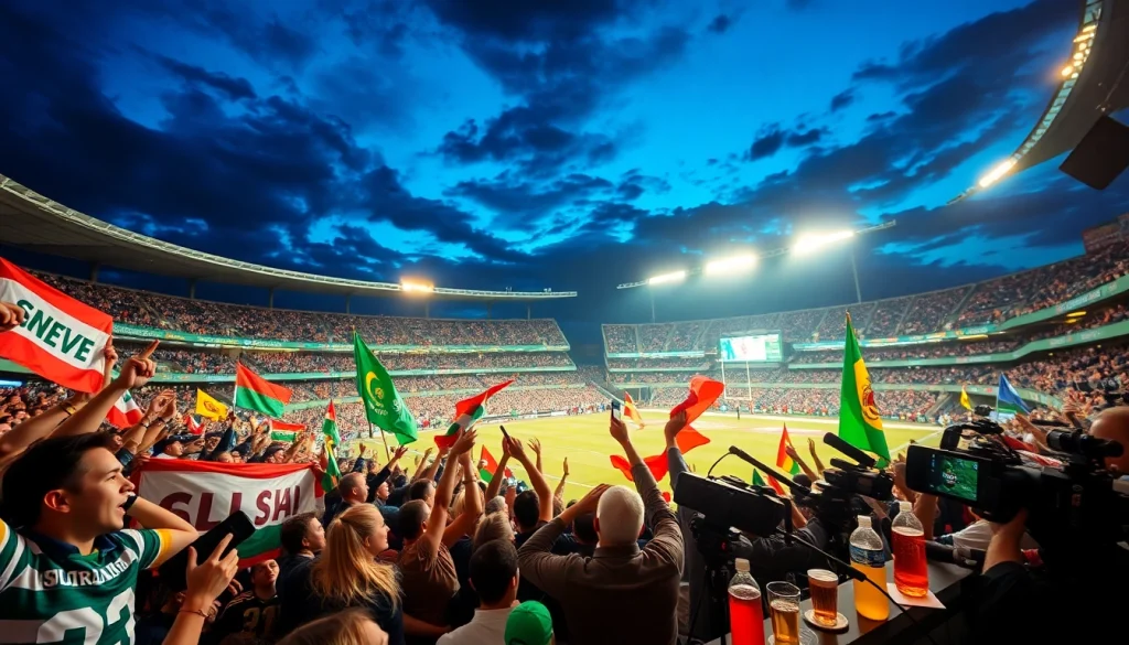 스포츠중계의 생생한 현장, 관객들이 응원하는 모습