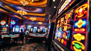 Menang besar di slot gacor hari ini dengan suasana kasino yang meriah dan slot mesin bercahaya.