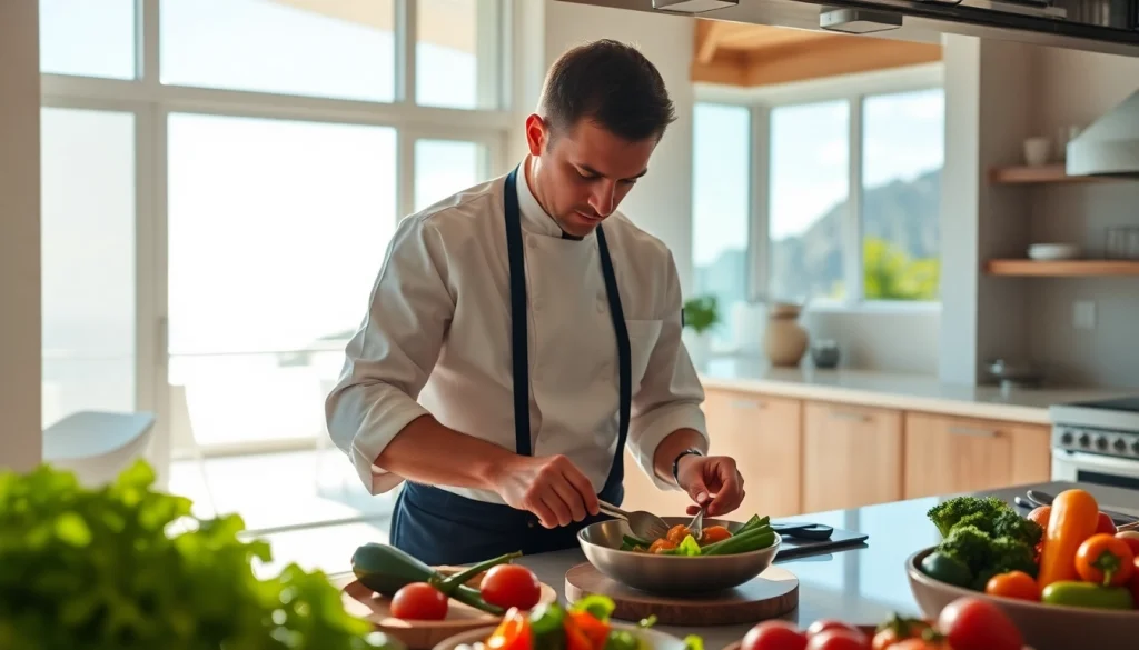 Experience artful cuisine by a St Martin Private Chef in a modern villa kitchen.
