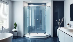 Ein stilvoller Blick auf die sonni Duschkabine in einem modernen Badezimmer mit eleganten Glasoberflächen.