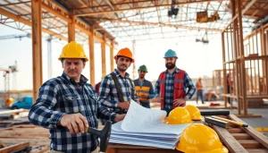 New Jersey General Contractor supervising a busy construction site with skilled workers and tools.