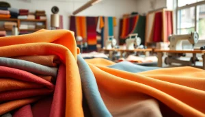 Punta di Roma stoffen in een professionele workshopomgeving met kleurrijke texturen.