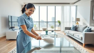 Efficient maid cleaning in a Dubai apartment, representing how to hire a professional maid in Dubai.