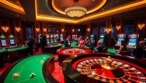 THABET casino scene featuring vibrant poker tables and thrilling roulette action.