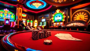 Slot777 gaming excitement with colorful slot machines, chips, and a celebrating player.