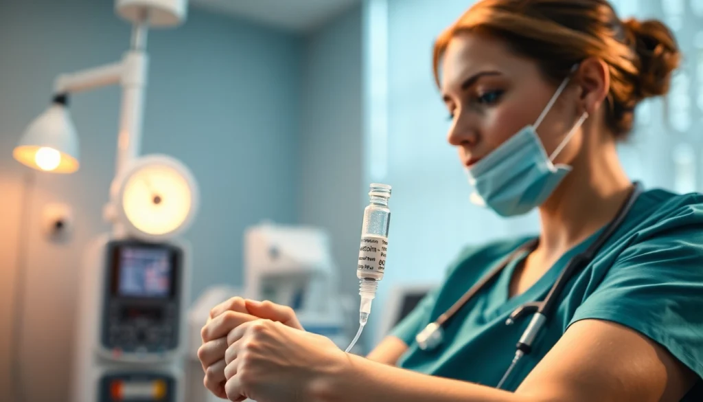 Administering IV Vitamin injections in a professional healthcare setting with skilled hands.