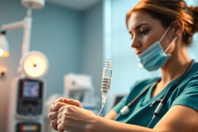 Administering IV Vitamin injections in a professional healthcare setting with skilled hands.