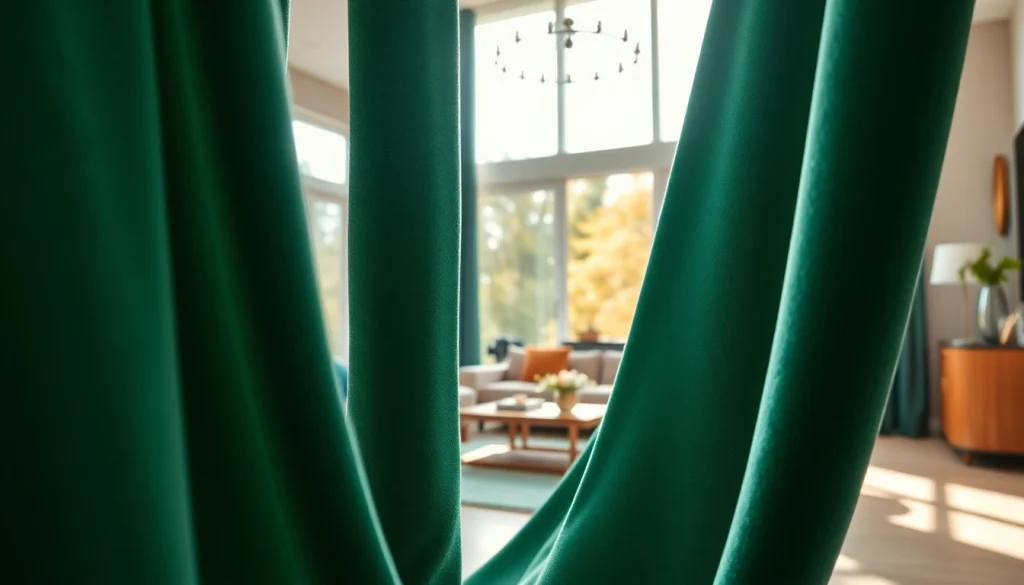 Creëer een warme sfeer met gordijnstof in rijke kleuren en luxe texturen in een woonkamer.