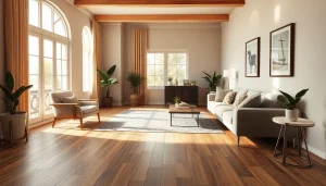 Beau salon avec un sol en carrelage imitation parquet, alliant chaleur et élégance.