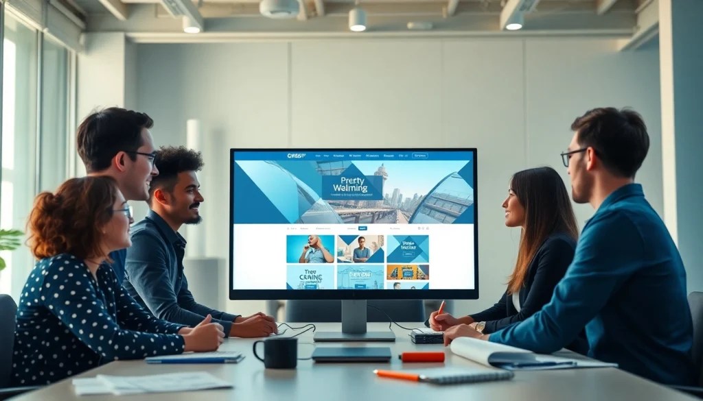 dịch vụ thiết kế website with a diverse team collaborating on a modern office project.