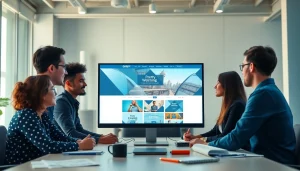 dịch vụ thiết kế website with a diverse team collaborating on a modern office project.