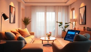 AI sexting app interface on a tablet in a cozy living space.