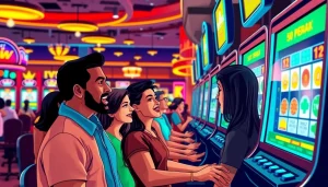 Main players enjoying the slot bet 50 perak experience in a lively casino atmosphere.