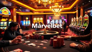 Marvelbet offers thrilling gaming experiences at a vibrant casino table with chips and cards.