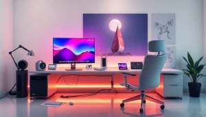 Futuristic workspace showcasing advanced AI technology with nano banana pro image editing tools in use.