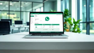 Showcasing WhatsApp Smart CRM in a modern office setup with vibrant natural lighting.