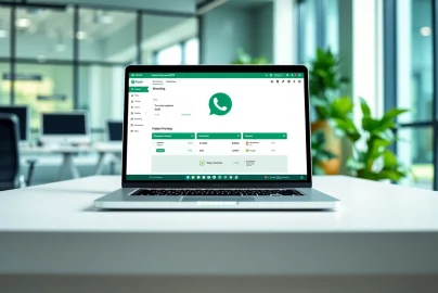 Showcasing WhatsApp Smart CRM in a modern office setup with vibrant natural lighting.