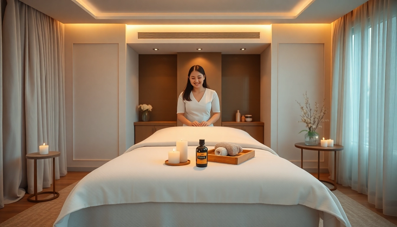 Relaxing massage setup for 출장 services in a modern hotel room.