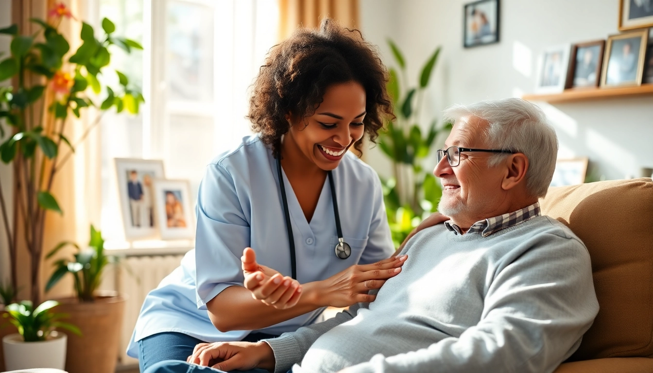 Engaging scene of caregiver providing support in senior care austin tx, highlighting warmth and compassion.