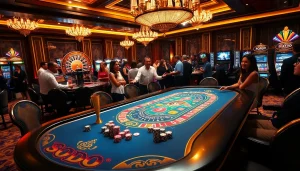 Exciting SODO casino scene showcasing diverse gamblers at a luxurious gaming table.
