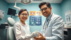 Orthodontist explaining treatment options for 歯並び 悪い to a young patient in a welcoming dental clinic.