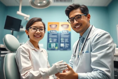 Orthodontist explaining treatment options for 歯並び 悪い to a young patient in a welcoming dental clinic.