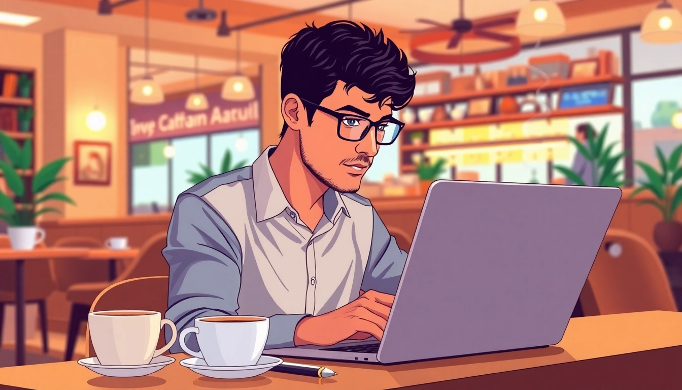 Completing the eta application uk at a cozy coffee shop with warm atmosphere.