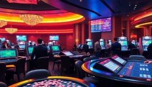 Engage with sbobet in a luxurious casino sports betting area featuring live events.