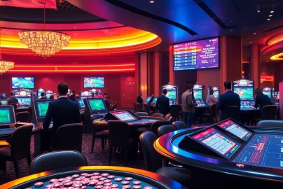 Engage with sbobet in a luxurious casino sports betting area featuring live events.