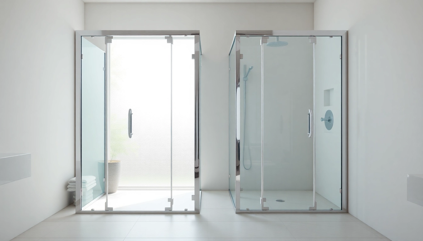 Stylish sunney shower doors enhancing a bright, modern bathroom with chrome accents.