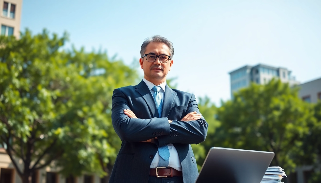 Environmental lawyer standing confidently with legal documents in hand, embodying dedication to eco-justice.