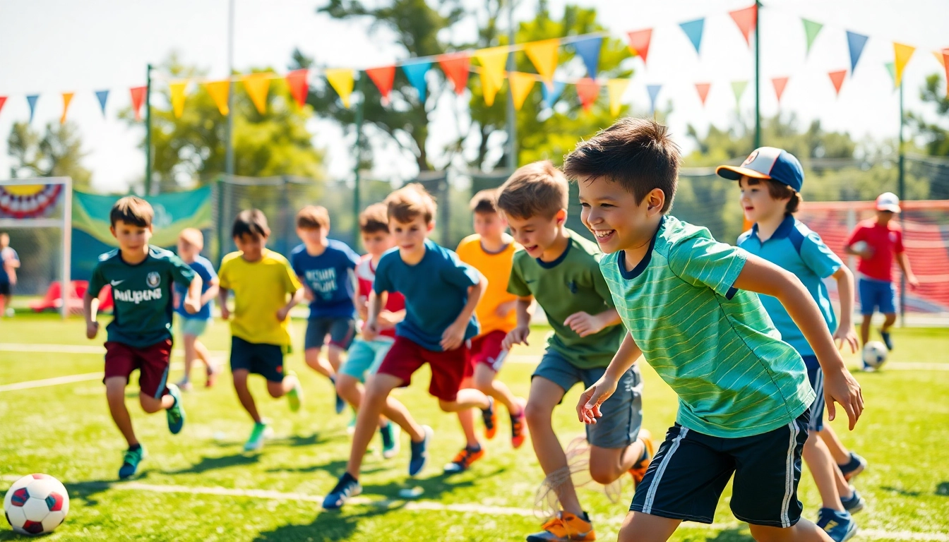 Engaged boys enjoying Multi Sports Camps for Boys with various sports activities and teamwork.