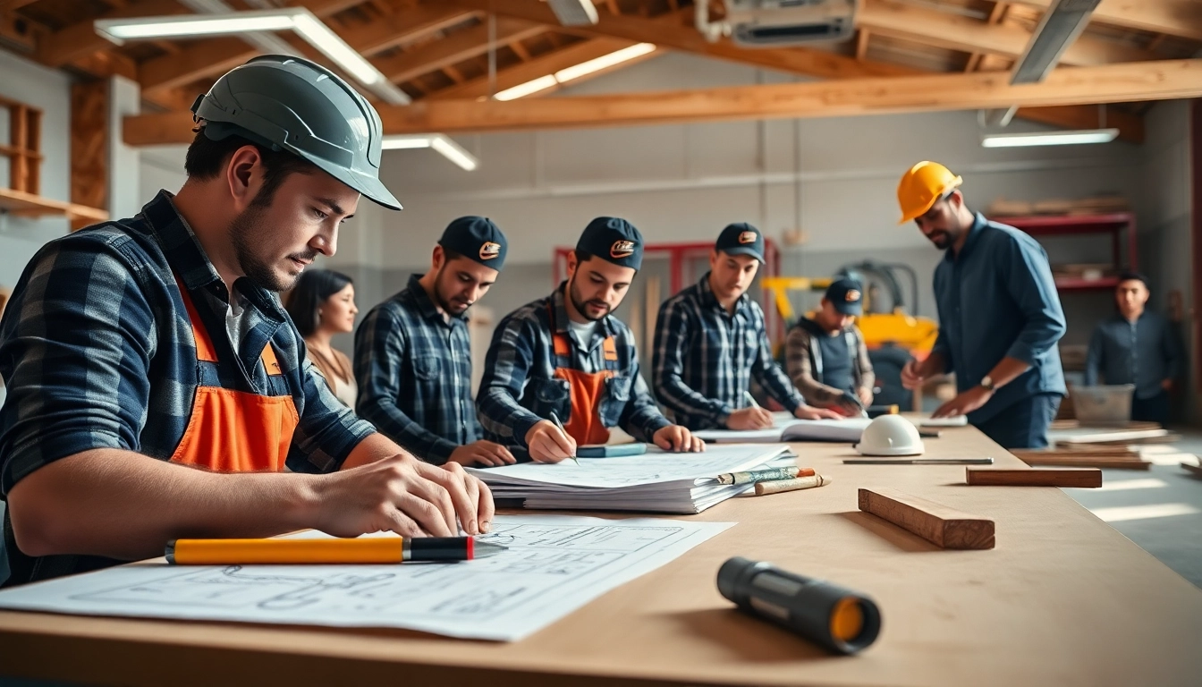 Students learning at construction trade schools in Texas with hands-on training in a workshop setting.