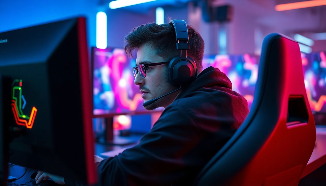 1win oynamag üçün futuristik oyun mühitində peşəkar oyunçu