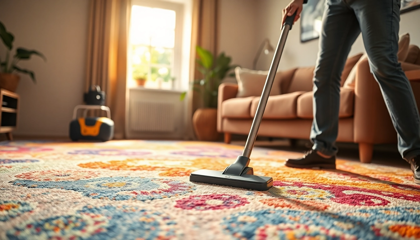 Carpet cleaning near me with a professional cleaning carpet in a cozy living room.