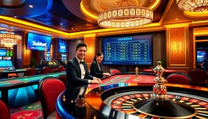 Engage with sbobet while enjoying a vibrant online gambling experience at a luxurious casino table.
