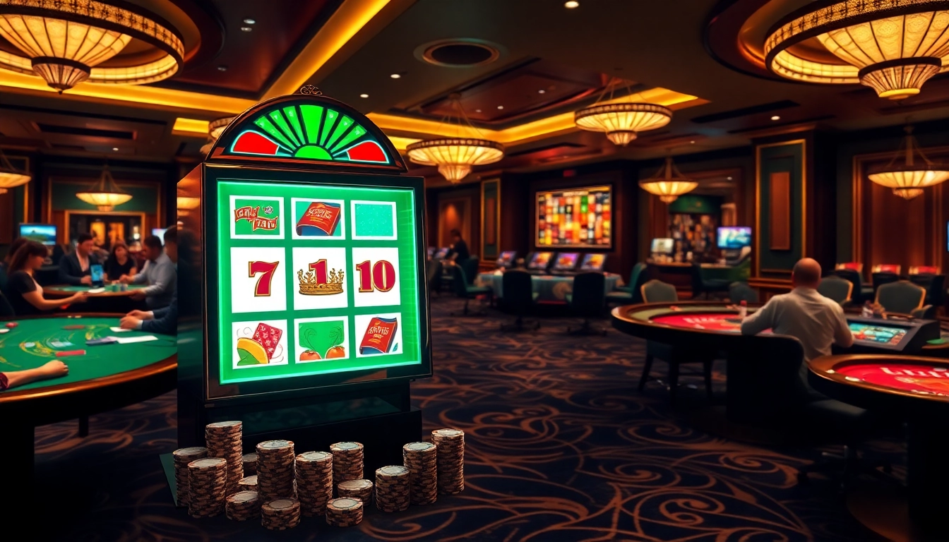 Players enjoying the excitement of idn slot machines in a luxurious casino setting.