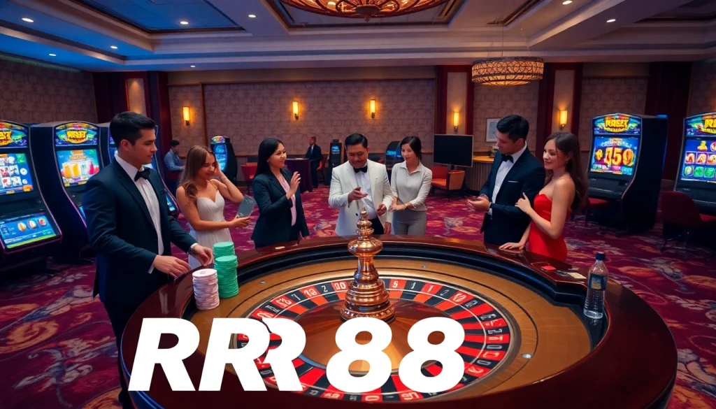 Join the excitement at RR88 with vibrant casino tables and engaging gambling scenes.