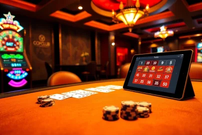The topclub gaming scene features a vibrant poker table, roulette wheel, and modern slot machine, embodying excitement.