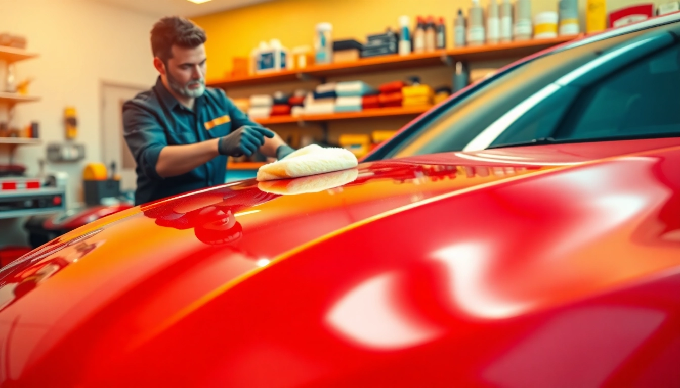 Professional car detailing near me with expert detailer working on a shiny vehicle.