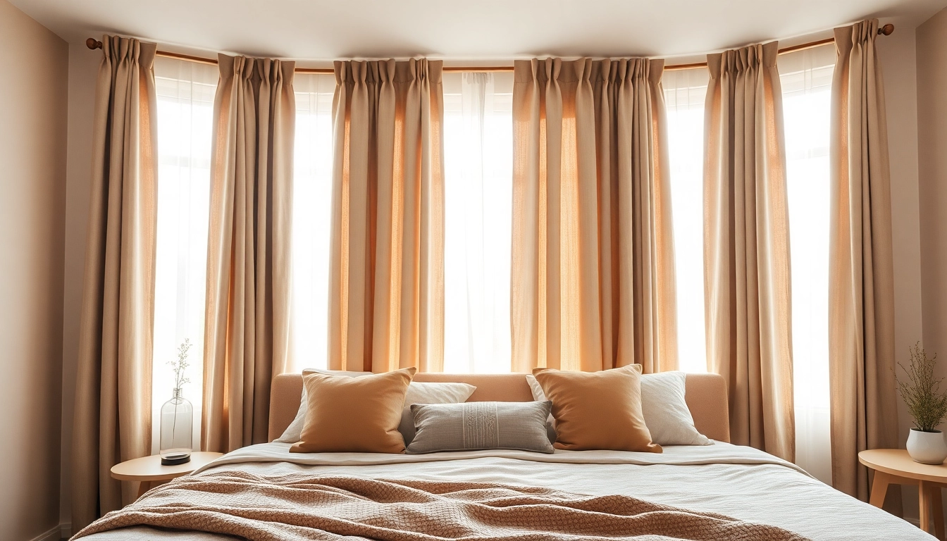 Verduisterende gordijnen in een sfeervolle slaapkamer creëren een rustige en uitnodigende sfeer.